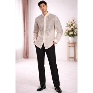 Prima Aurora Barong Tagalog 3XL Cream Mandarin Collar Embroidered  Formal NWT